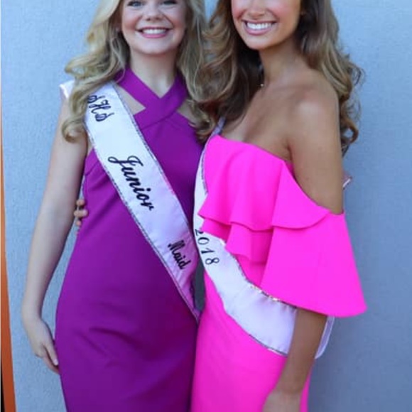 DO+BE Neon Pink Open Shoulder flounce Cut Out MIDI Dress S - Picture 10 of 10